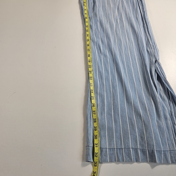NWT High Rise Wide Leg 151 BLUE Striped 30x33 Medium M chambray Cotton Pants ^ - Picture 6 of 7